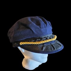 Vintage Very Old Elegant Navy Captain's Hat with Gold Braid Made In Greece